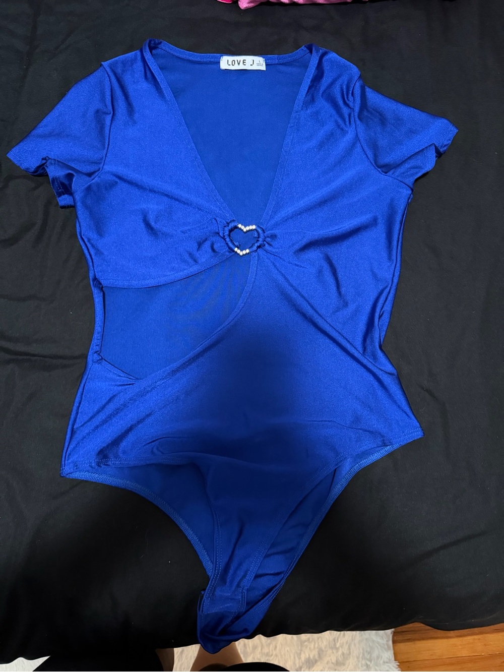 love J royal blue heart-detail bodysuit